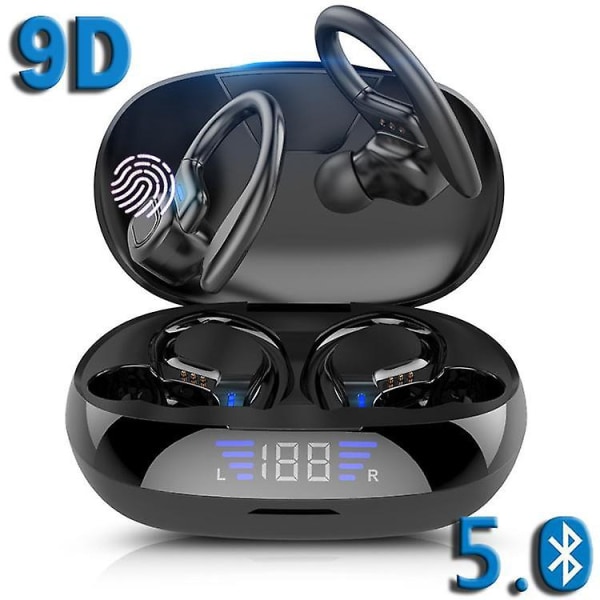 Bluetooth-øretelefoner, trådløse sportshodetelefoner, Hifi-stereo-ørepropper, vanntett støyreduserende Bluetooth-hodesett med LED-skjerm Cha