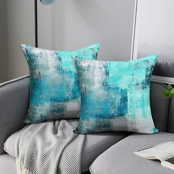 2-pack dekorativa turkosa kuddfodral, turkos kuddfodral, modernt kuddfodral, heminredning, prydnadskudde för soffa, säng, vardagsrum, sovrum, 18 x 18 tum