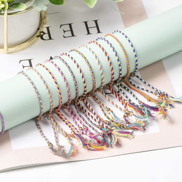 12 st Wrap Friendship Flätad Armband, Färgglada Handgjorda String Wrap Armband, Justerbar