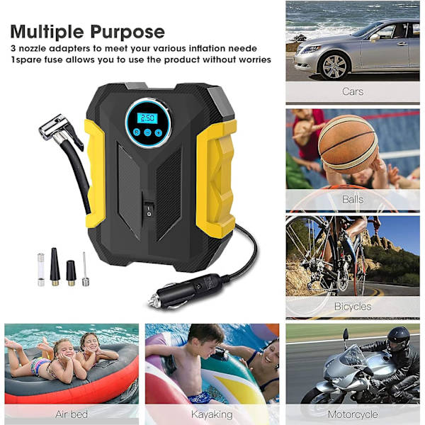 Digitaalinen ilmapumppu autoon, kannettava rengaspumppu LED-valolla, DC 12V