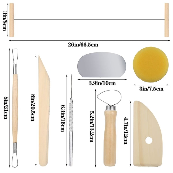 8 kpl set, puun ja metallin keramiikka savimallinnustyökalu Täydellinen set aloittelijoille