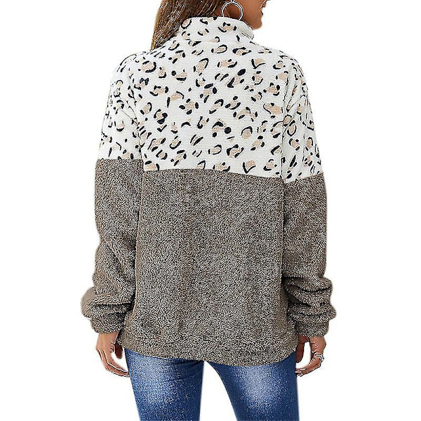 Kvinnor Leopard Fleece Sweatshirt Pullover Vinter Varma Jumper Tjock Topp