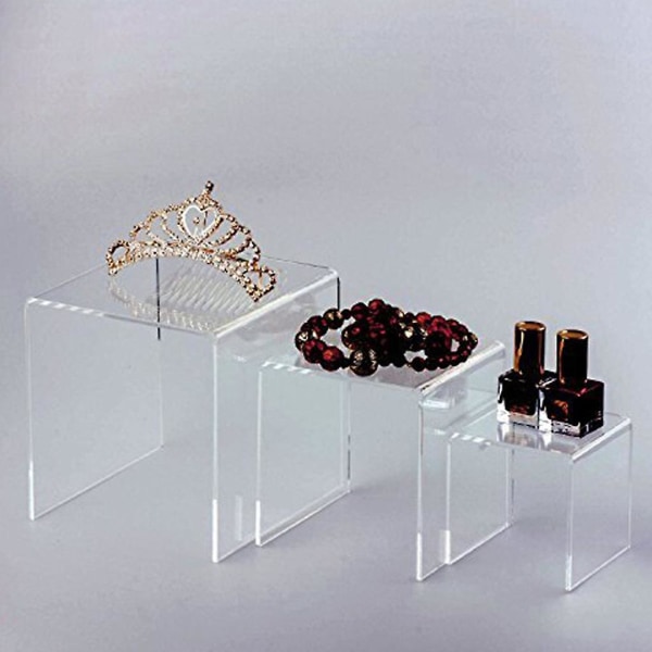 Akryl Display Risers Stand Sett med 3 Middels lav profil lagdelt for utstilling