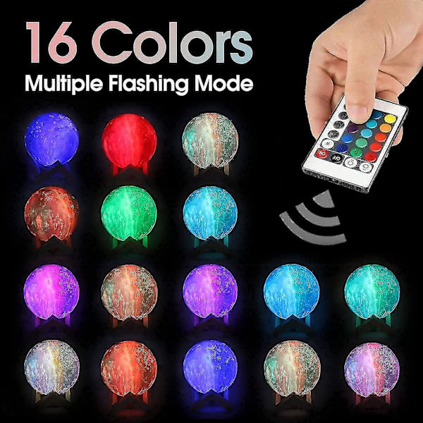 Månelampe Lava Lampe Nattelys Galaxy Lampe 16 LED Farger Med Tre Stativ & Fjernkontroll/berøringskontroll Og USB Oppladbar Gave Til Jenter Gutter