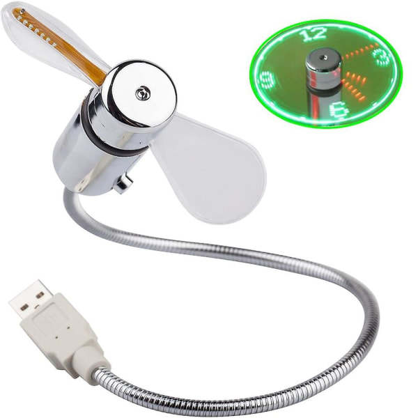 Liten USB-vifte med sanntidsklokke og temperaturvisning, personlig bærbar usb-klokkevifte, som dekorasjon eller feriegave til hjemmet og kontoret (temperert)