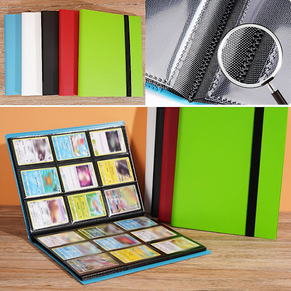 Bestsalecard Opbevaringsbog Kortalbum Mappe, 9 Slots, 360 Side Loading Pocket Mappe Blue Nine squares