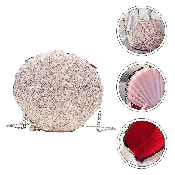 Kvinner Jenter Glitter Paljetter Seashell Cross-body Bag Kjede Skuldervesker Mini Pearl Shell Håndveske Kveld Clutch Veske