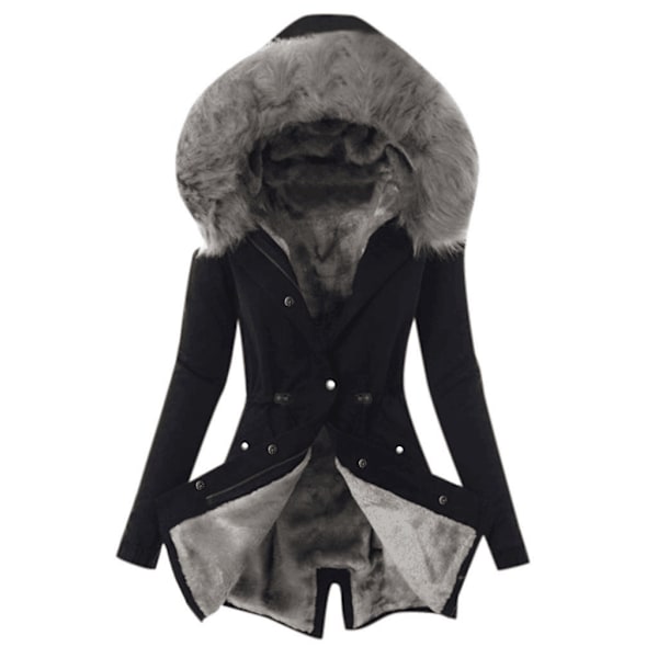 Vinterjakke til kvinder, varm foret lang parka medium længde Sort Grå S Black Grey L