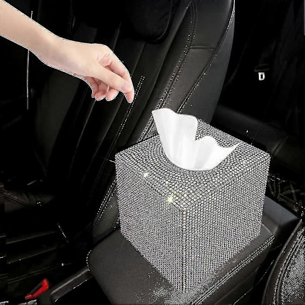 Firkantet Vevboks Bling Bling Krystall Rhinestone Vevbeholder Skinnende Vev Oppbevaringsboks Mote Skrivebordsdekorasjon Vev Organizer For Bil Hjem