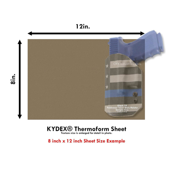 KYDEX Thermoform Plade - (P1 Tekstur) - (0,093 Tykkelse) - (8in x 12in) - (Flat Dark Earth Spring) - (2 Plader) - (til KYDEX Holster Fremstilling & Hobby)