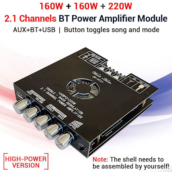 2.1-kanals Tda7498e Bluetooth Digital Förstärkarmodul Hög Och Låg Ton Subwoofer, 160wx2+220w Amp