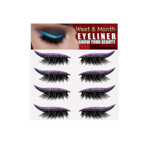 Lila Eyeliner-klistermärken med Falska Ögonfransar - Limfria, Självhäftande, Geléband, Krullande