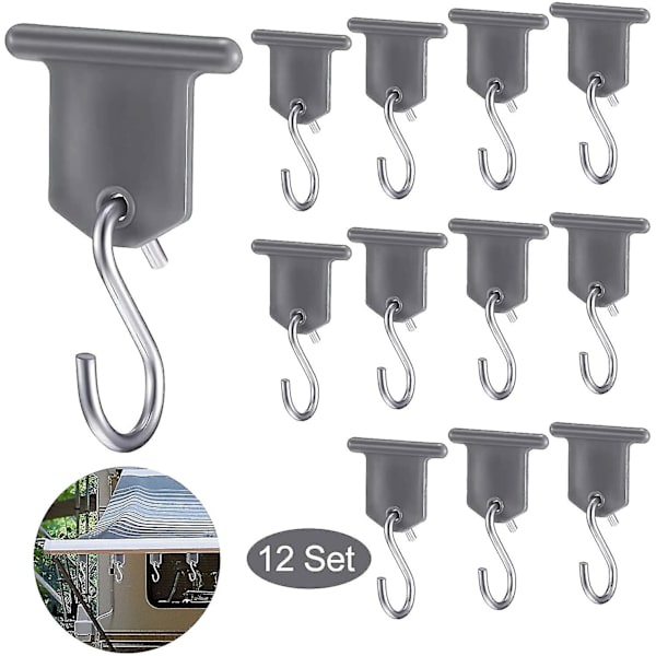 Markis krokar, 12 par Rv markis krok hängare kit, camping markis krokar, S-krok rostfritt stål för Keder Rail Keder Strip tillbehör för Rv husvagn