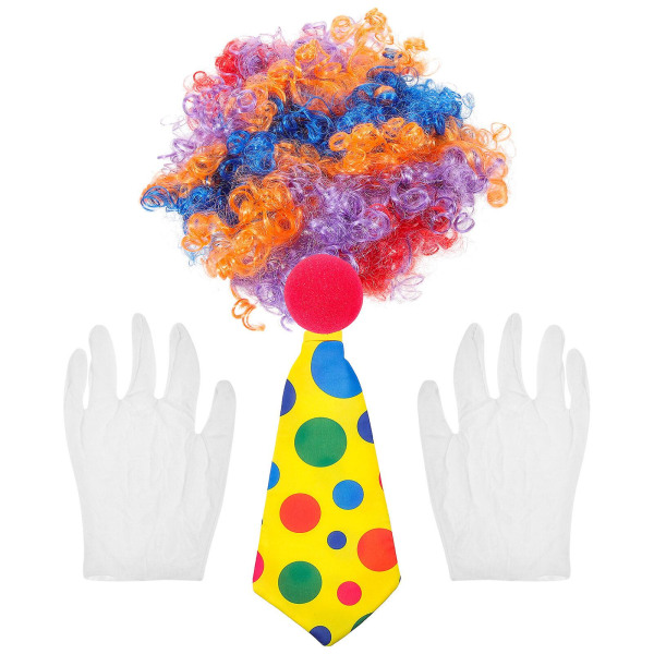 1 set clownkostymset set näsa fluga handskar tillbehör för clownfester