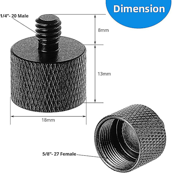 4 stk mikrofonstativadapter 5/8 tommer-27 hunn til 1/4 tommer-20 hann for kamera
