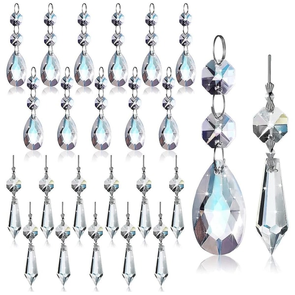 24 Pcs Chandelier Crystal Prisms Pendants Set 38 Mm Clear Teardrop Icicle Chandelier Crystals Parts