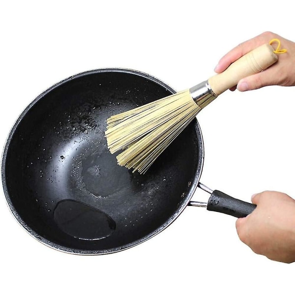 2-pak bambus wok børste, køkkenrengøringsbørste, bambus køkkengrydebørste, Fpr pandehåndtag rengøringsbørste, bambus pandebørste, grydebørste, grydebørste ren