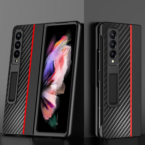 Kolfiberfodral Kompatibelt Samsung Galaxy Z Fold 3 Med Magnetisk Kickstand-hållare, Stöttåligt Red