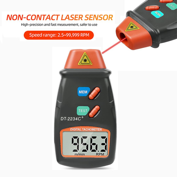 Digital laser-tachometer LCD omdrejningstæller test lille motorhastighedsmåler berøringsfri ventilatorer tachometer (ingen batteri)
