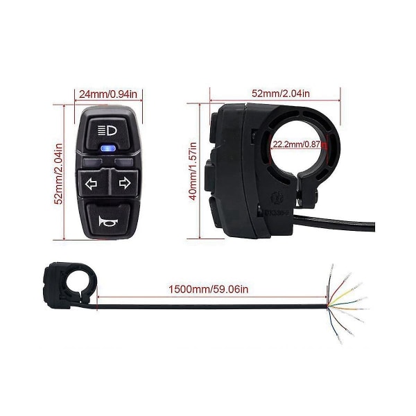 Ebike Switch Dk336 Med Qd168 Framlykta C-05c Baklykta S M Plugg Varningsljus Blinkers Signalhorn Eb