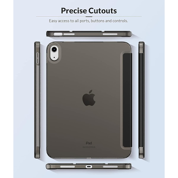 Sort etui til iPad 10. generation 2022 10,9 tommer, Flip blød Tpu bagcover etui med semi-transparent stand beskytter stødsikkert etui Auto Wake/sle