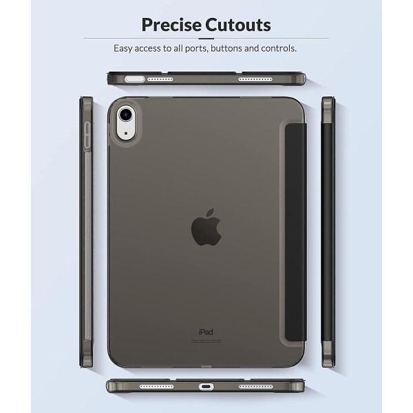 Svart fodral för iPad 10:e generationen 2022 10,9 tum, Flip Soft Tpu bakre omslagsfodral med halvtransparent stativskydd stöttåligt fodral Auto Wake/sle