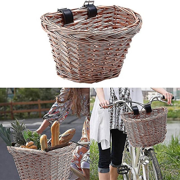 Wicker D-formad cykelkorg handvävd shoppingkorg cykel