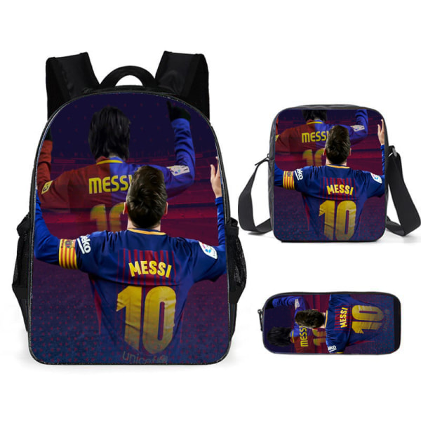 3 stk./sæt fodboldstjerne Lionel Messi rygsæk studenter skole taske P pencil case