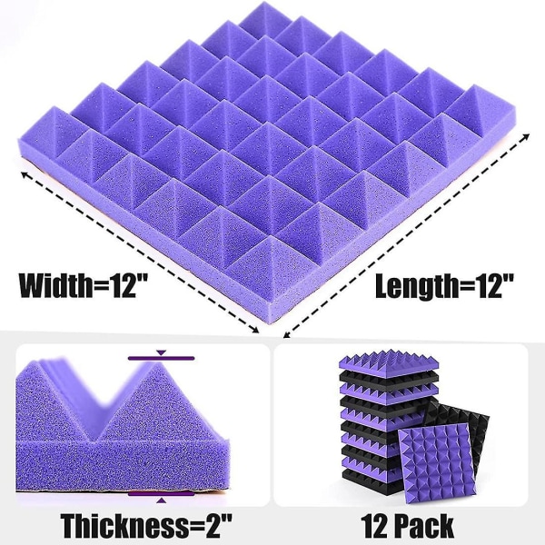 12 pakker lydtette skumplater, akustiske skumplater med høy de