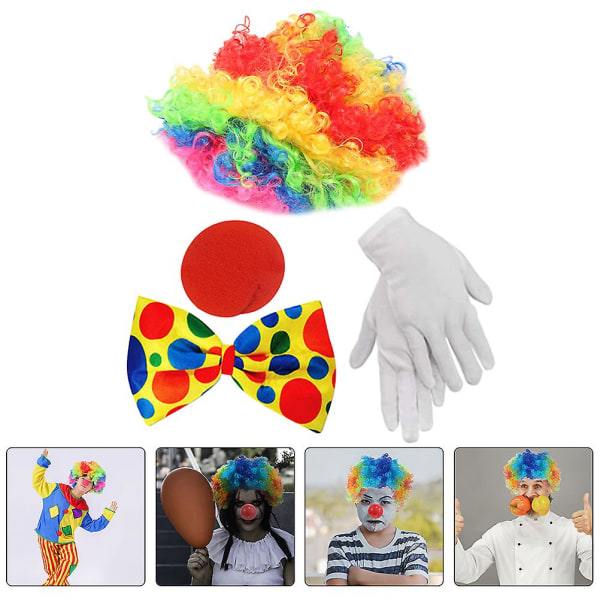 1 Set Clown Kostym Tillbehör Clown Kostym Prop Clown Handskar Clown Näsa Clown Peruk Clown Slips