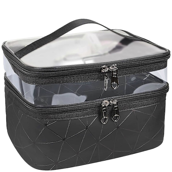 Makeup Tasker Dobbelt Lag Rejse Kosmetik Tasker Makeup Organizer Toilet Tasker (Sort)