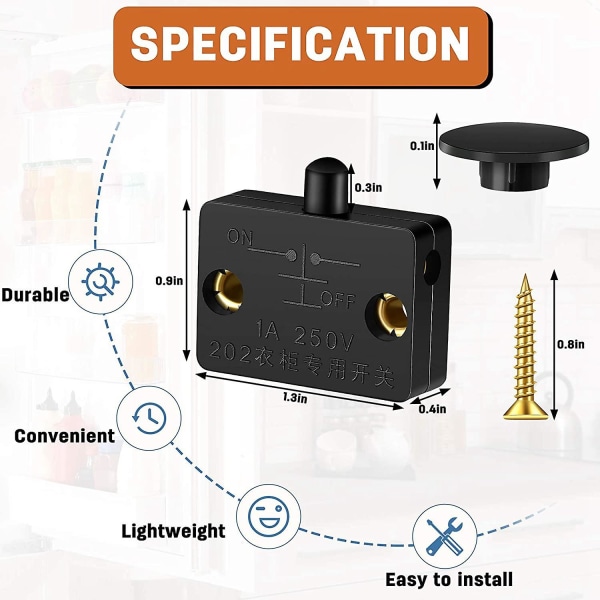 8 stk skaplampebryter automatisk dørbryter kontaktbryter for bruk på 12v 24v 110v(bl