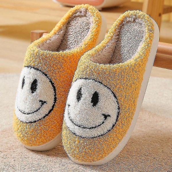 Tofflor Smiley Face Tofflor Dam Smile Tofflor Happy Face Tofflor Retro Smiley Face Mjuk Plysch 38-39 Yellow