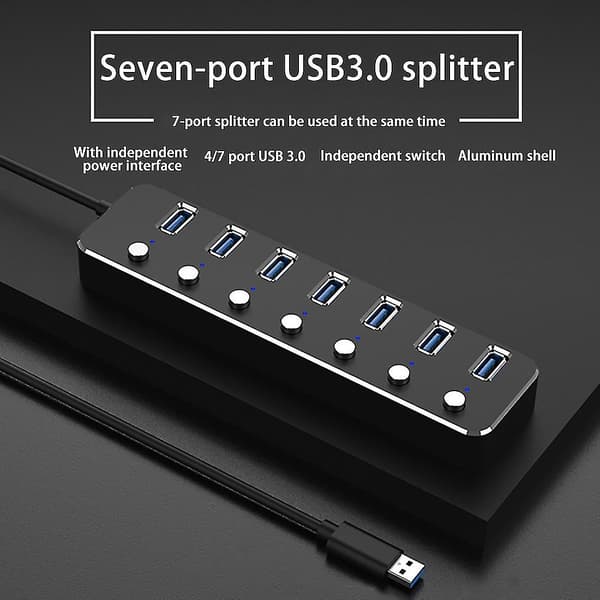 Usb Hub 7 Porte Usb 3.0 5gbps Hub Splitter Extender Med Swi