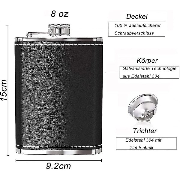 Rustfrit hofteflaske gaveæske 8 oz hofteflaske med sort læderbetræk bærbar stål hofteflasker til L