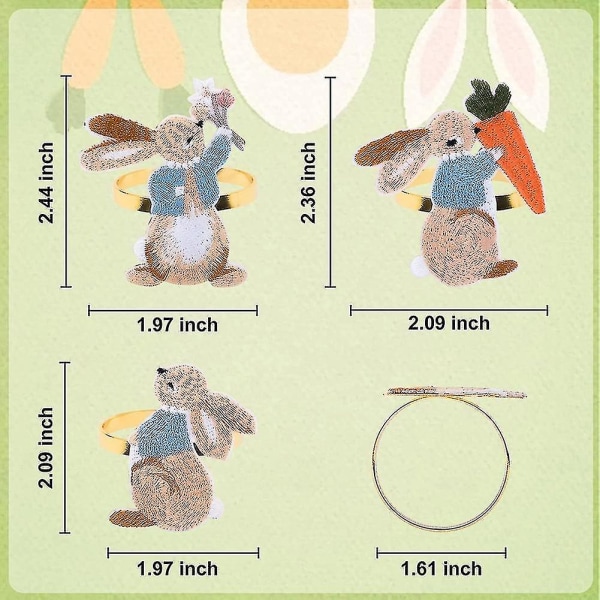 6 kpl kanin metallisia lautasliinatelineitä pääsiäisen kodin keittiön sisustukseen