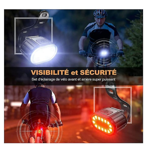 Kraftig Led-sykkellys, sykkellys foran og bak, oppladbar USB-vanntett sykkellys foran og bak, lyskaster for sykkel, sykkellys, terrengsykkel