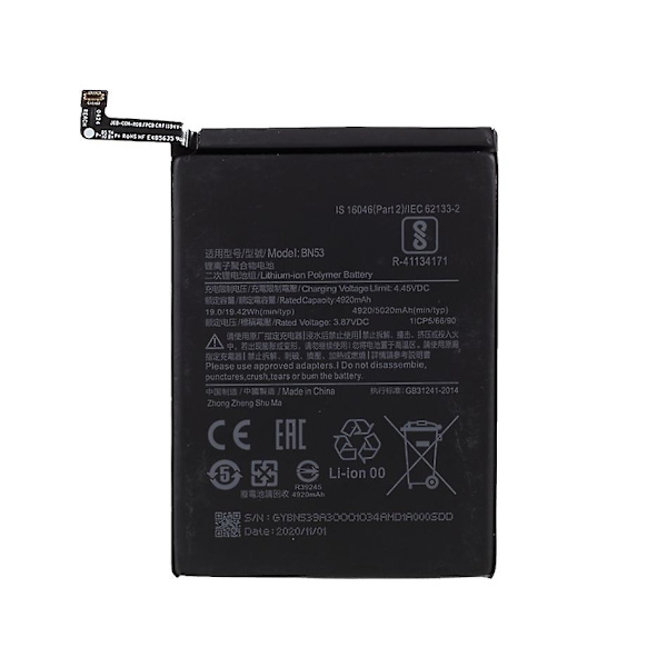 3.85V 4920mAh samle batteri udskiftning (Encode: BN53) til Xiaomi Redmi Note 9 Pro