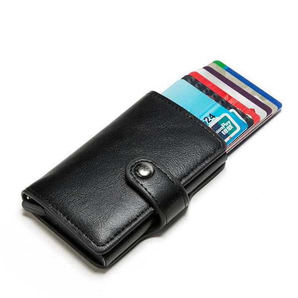 Sort RFID NFC Beskyttelses Pung Kort Indehaver 5 Kort (Ægte Læder) Black