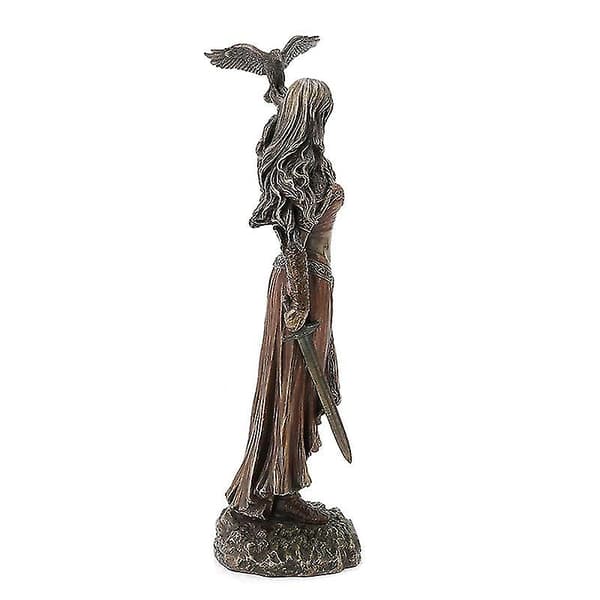 Resin Statuer Morrigan Den Keltiske Krigsgudinde Med Krage & Sværd Bronze