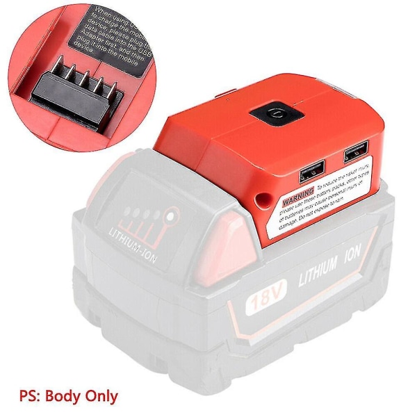 Usb-laderbatteriadapter - 18v strømkilde med LED for Milwaukee 49-24-2371 M18