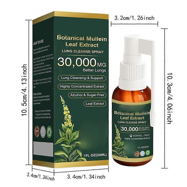 Mulleinbladsekstrakt Lungeudrensende Spray, 30 ml Urteåndedrætsstøtte Spray 1pc