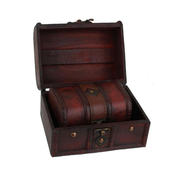 2st Retro trälås skattkista smycken förvaringsbox behållare