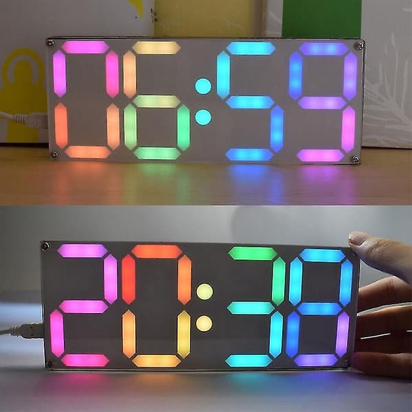 DIY Digital LED-klockkit - DS3231 4-siffrig klocka med regnbågsfärger och transparent hölje