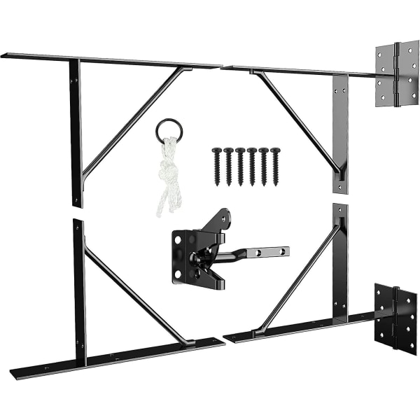 Hængselssæt til hegn - Heavy Duty Anti Sag Fate Kit - Hjørnebeslag til hegnslåge med selvlåsende lås