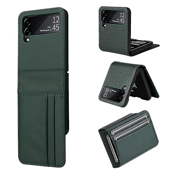 Läderfodral kompatibel med Samsung Galaxy Z Flip 4/ Z Flip 3 med kortfack, stöttåligt fodral Green