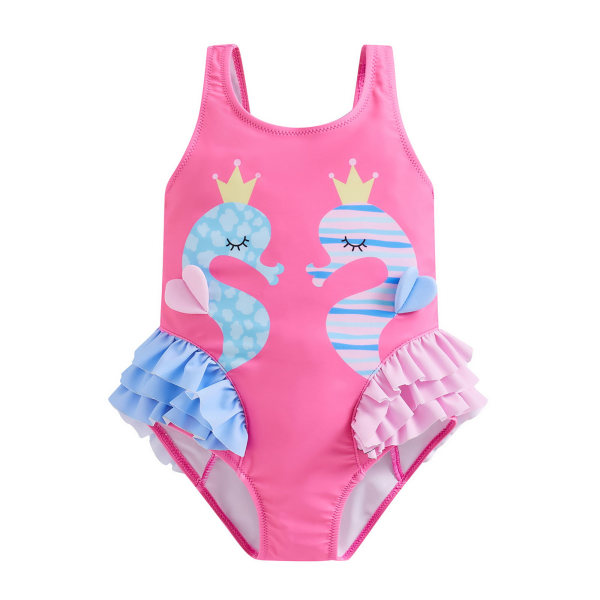 Barn Toddler Baby Girl One Piece Baddräkt Beach Wear Ruffle Seahorse S Dark Pink 2XL/130