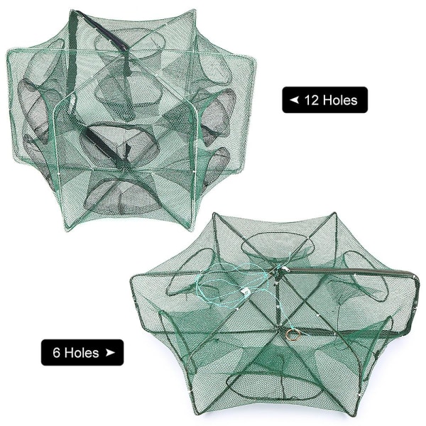Sammenklappelig fiskenet Hexagon 6 huller fiskenet reje bur fælde minnow krabbe agn mesh fælde net
