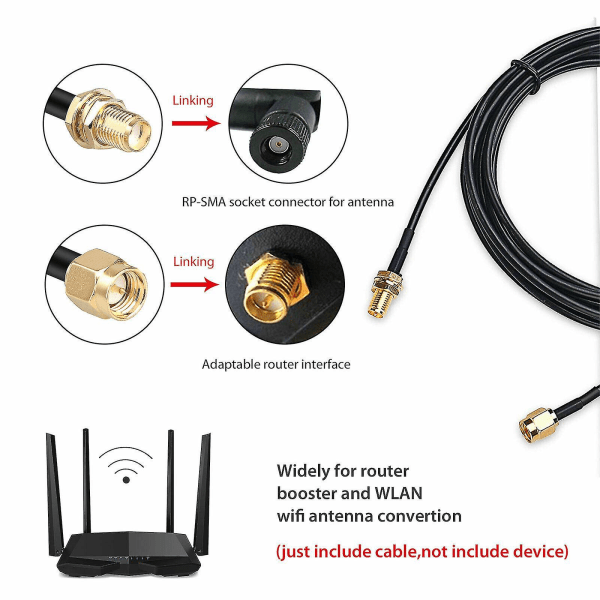 10m Wifi-antenne Sma-forlengelse koaksialkabelledning for Wi-fi trådløs ruter