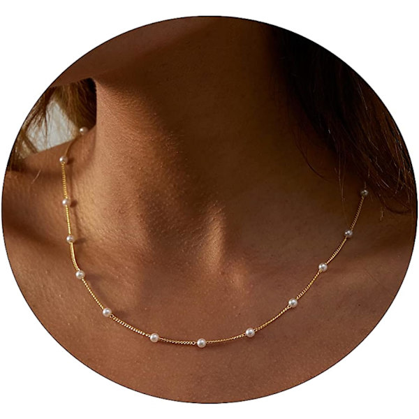 Delikat pärlhalsband med hänge, dam 14K guldpläterat handgjort flerskikts pärlhalsband, delikat flerskikts sötvattenspärlhalsband vardagliga smycken
